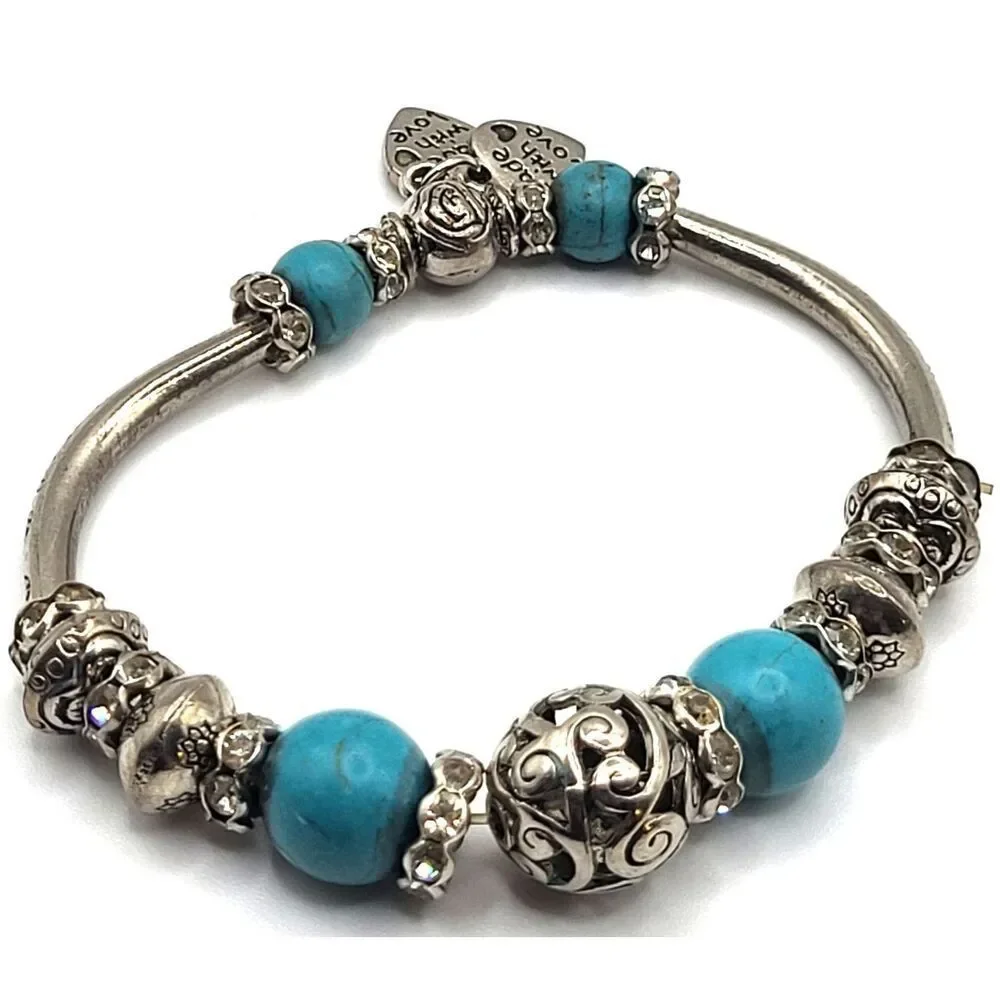 Southwestern Turquoise Colored Silver Bracelet 2.5in dia